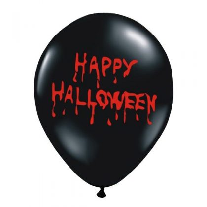 Balon lateksowy 14" czarny z napisem Happy Halloween na przyjęcie balony z helem poznań