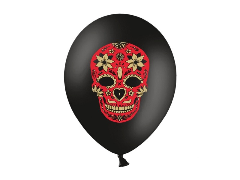 Balon lateksowy 14" czarny z czaszką meksykańską na przyjęcie halloween balony z helem poznań