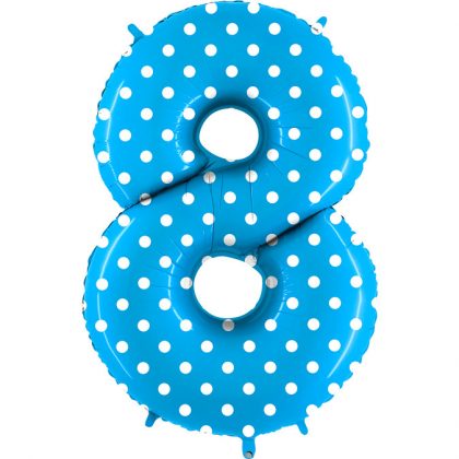 Balon Niebieski W Kropki Baby Blue Białe Kropeczki Balon Cyfra 8 Grabo Mocny Balon Foliowy Duża Cyfra 8 100cm 42 Cale Balony Z Helem Poznań