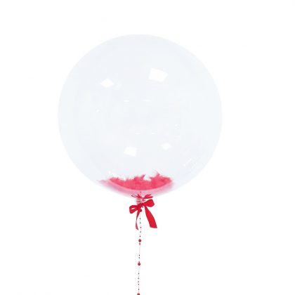 Balon przeźroczysty z piórkami czerwonymi balony z helem Poznań balony w poznaniu