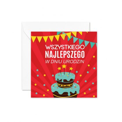 Czerwony Tort Biała Koperta Kartka Urodzinowa Kartka Na Urodziny Kartki Urodzinowe Balony Z Helem Poznań