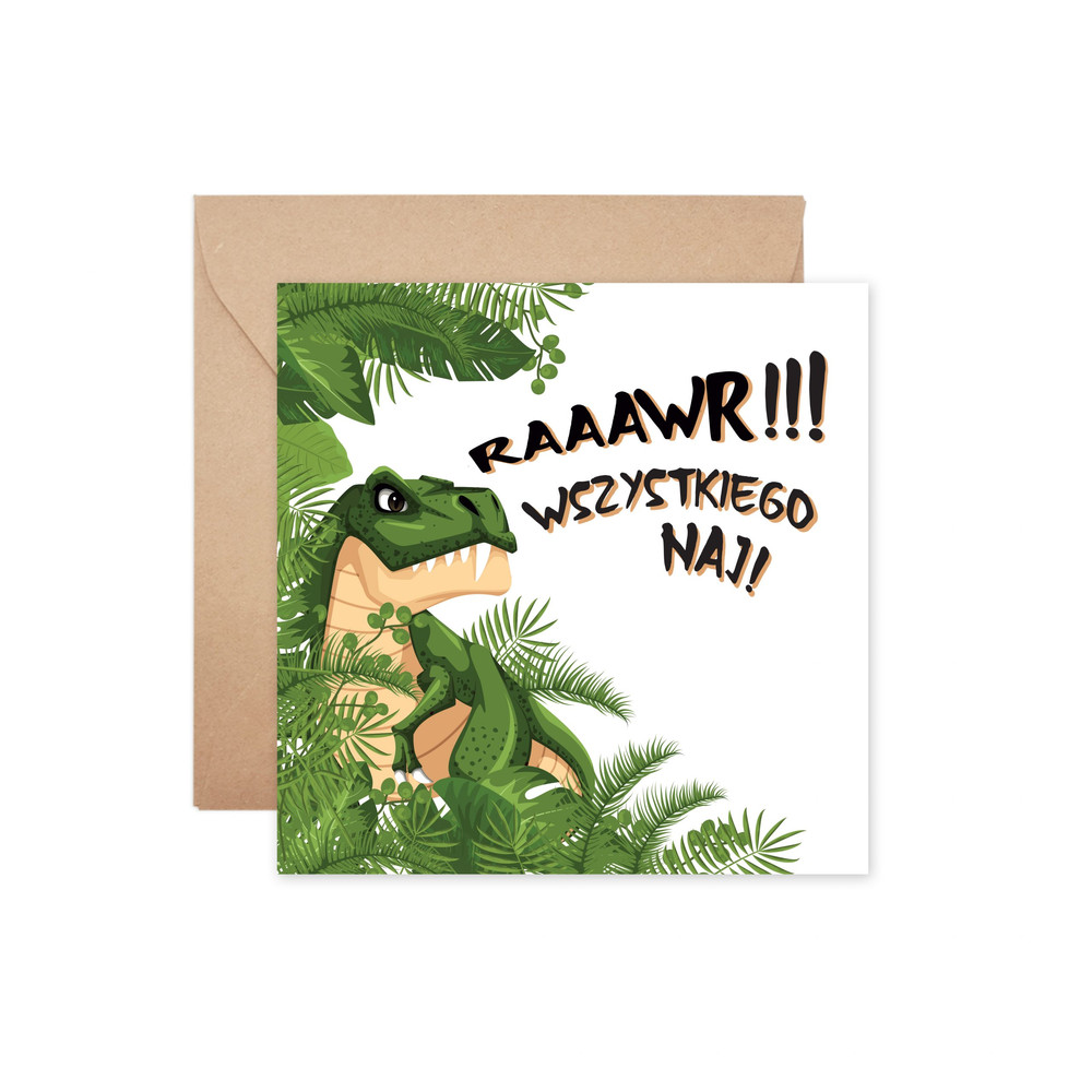 Kartka urodzinowa “RAAAWR” z EKO kopertą – Kartki urodzinowe z motywem dinozaurów