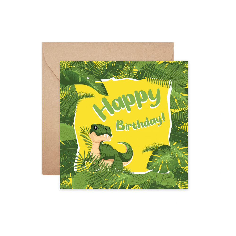 Kartka urodzinowa “Dino Party” z EKO kopertą – Kartki urodzinowe z dinozaurami
